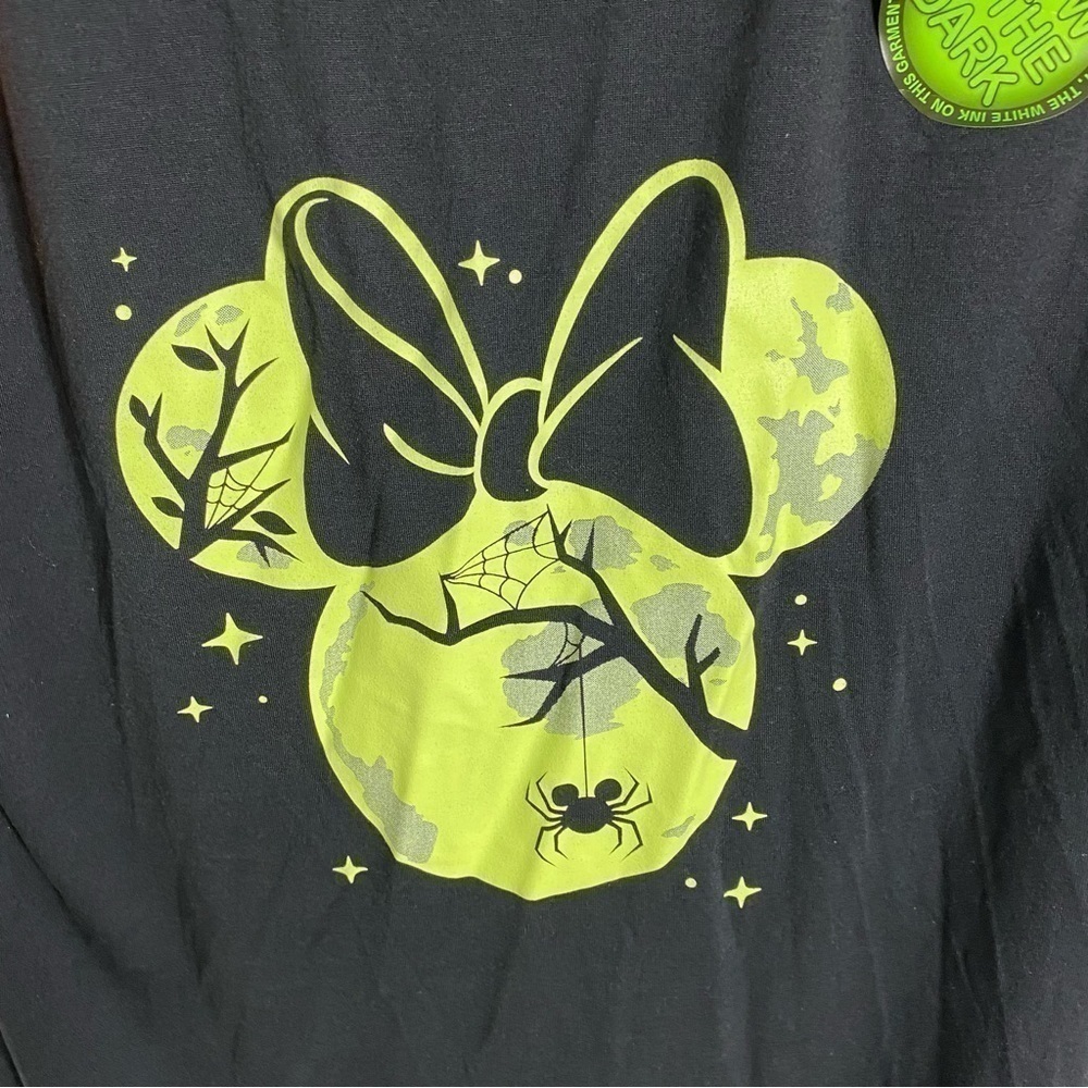 Disney Minnie Mouse Glow In The Dark Shirt NWT XXL Orange Black Raglan - Picture 2 of 6